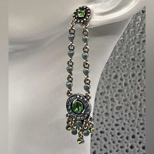 Beautiful Silver Green Crystal Dangle Earrings